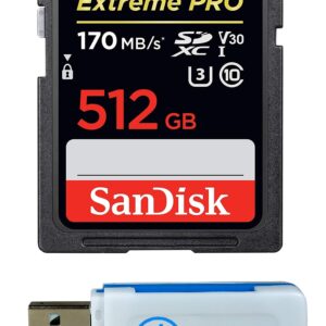 SanDisk 512GB Extreme Pro SD Memory Card SDXC UHS-I Card for Sony Alpha a7C, a6600, a6100, a6400 Camera (SDSDXXY-512G-GN4IN) U3 UHD Video Class 10 Bundle with (1) Everything But Stromboli Card Reader