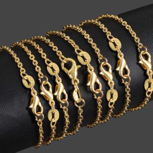 SANNIX 50 Pack Gold Plated Necklace Chains Cable Chain Necklace Bulk for Jewelry Making Supplies, 1.2mm 18 Inches