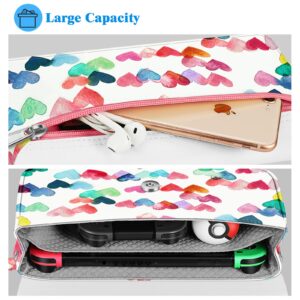 Fintie Carrying Case for Nintendo Switch OLED Model 7.0"/Switch 6.2" - Portable Travel Bag Protective Sleeve Pouch with Game Card Slots & Large Pocket for Switch and Accessories, Raining Hearts