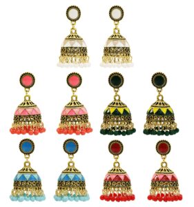 idealway 4-6 pairs indian jhumka jhumki drop dangle earrings for women mexico gypsy enamel earrings ethnic style golden ball pendant earrings female (aa)