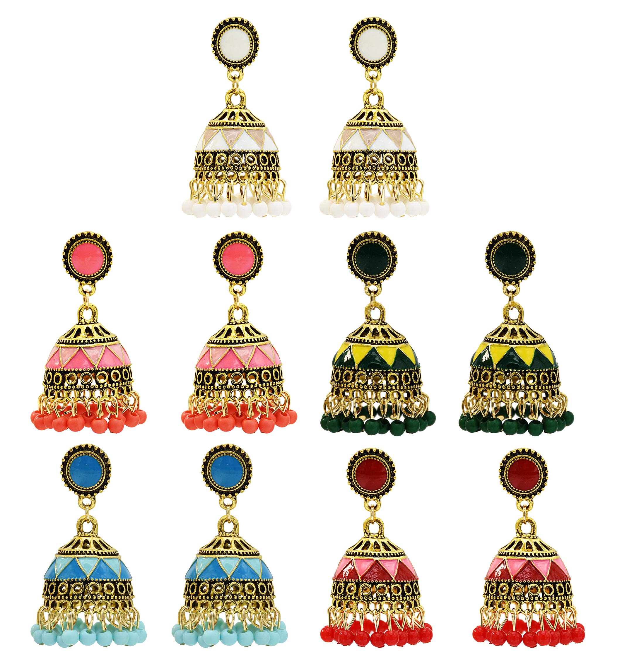 idealway 4-6 Pairs Indian Jhumka Jhumki Drop Dangle Earrings for Women Mexico Gypsy Enamel Earrings Ethnic Style Golden Ball Pendant Earrings Female (AA)