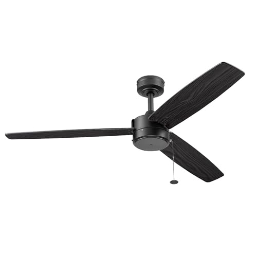 Prominence Home Journal, 52 Inch Contemporary Indoor Outdoor Ceiling Fan with No Light, Pull Chain, Dual Mounting Options, Dual Finish Blades, Reversible Motor - 51466-01 (Matte Black)