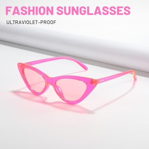 Przene Fashion Candy Cat eye Sunglasses Retro Women Eyewear Fluorescent Pink Frame Pink lens