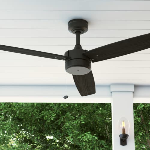 Prominence Home Journal, 52 Inch Contemporary Indoor Outdoor Ceiling Fan with No Light, Pull Chain, Dual Mounting Options, Dual Finish Blades, Reversible Motor - 51466-01 (Matte Black)