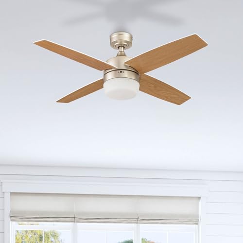 Prominence Home Atlas, 44 Inch Modern Indoor LED Ceiling Fan with Light and Remote Control, Dual Mounting Options, Dual Finish Blades, Reversible Motor - 51470-01 (Champagne)