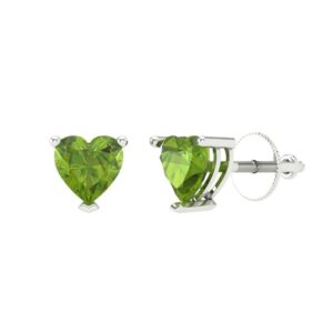 1.0 ct brilliant heart cut solitaire vvs1 natural green peridot pair of stud earrings solid 18k white gold screw back