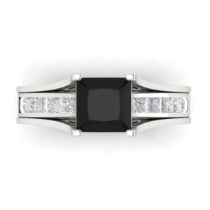 clara pucci 3.5 ct princess cut solitaire natural black onyx designer art deco statement wedding sliding ring band set 18k white gold 7