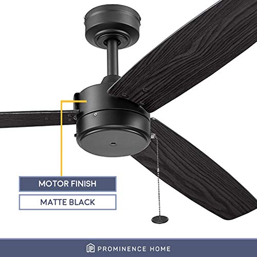 Prominence Home Journal, 52 Inch Contemporary Indoor Outdoor Ceiling Fan with No Light, Pull Chain, Dual Mounting Options, Dual Finish Blades, Reversible Motor - 51466-01 (Matte Black)