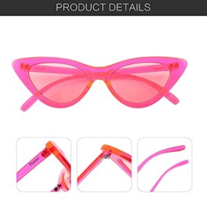 Przene Fashion Candy Cat eye Sunglasses Retro Women Eyewear Fluorescent Pink Frame Pink lens