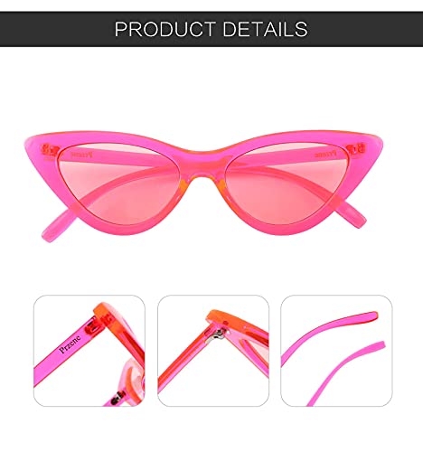 Przene Fashion Candy Cat eye Sunglasses Retro Women Eyewear Fluorescent Pink Frame Pink lens