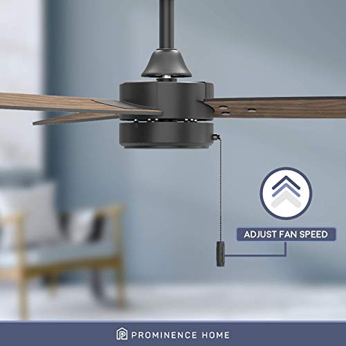 Prominence Home Journal, 52 Inch Contemporary Indoor Outdoor Ceiling Fan with No Light, Pull Chain, Dual Mounting Options, Dual Finish Blades, Reversible Motor - 51466-01 (Matte Black)