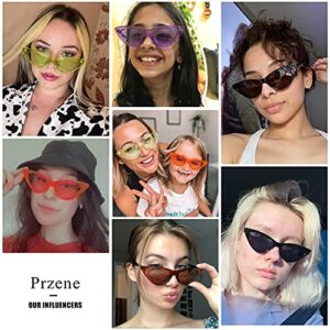 Przene Fashion Candy Cat eye Sunglasses Retro Women Eyewear Fluorescent Pink Frame Pink lens