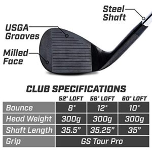 GoSports Tour Pro Golf Wedge Set - Includes 52 Degree Gap Wedge, 56 Degree Sand Wedge and 60 Lob Wedge Degree in Satin or Black Finish (Right Handed)