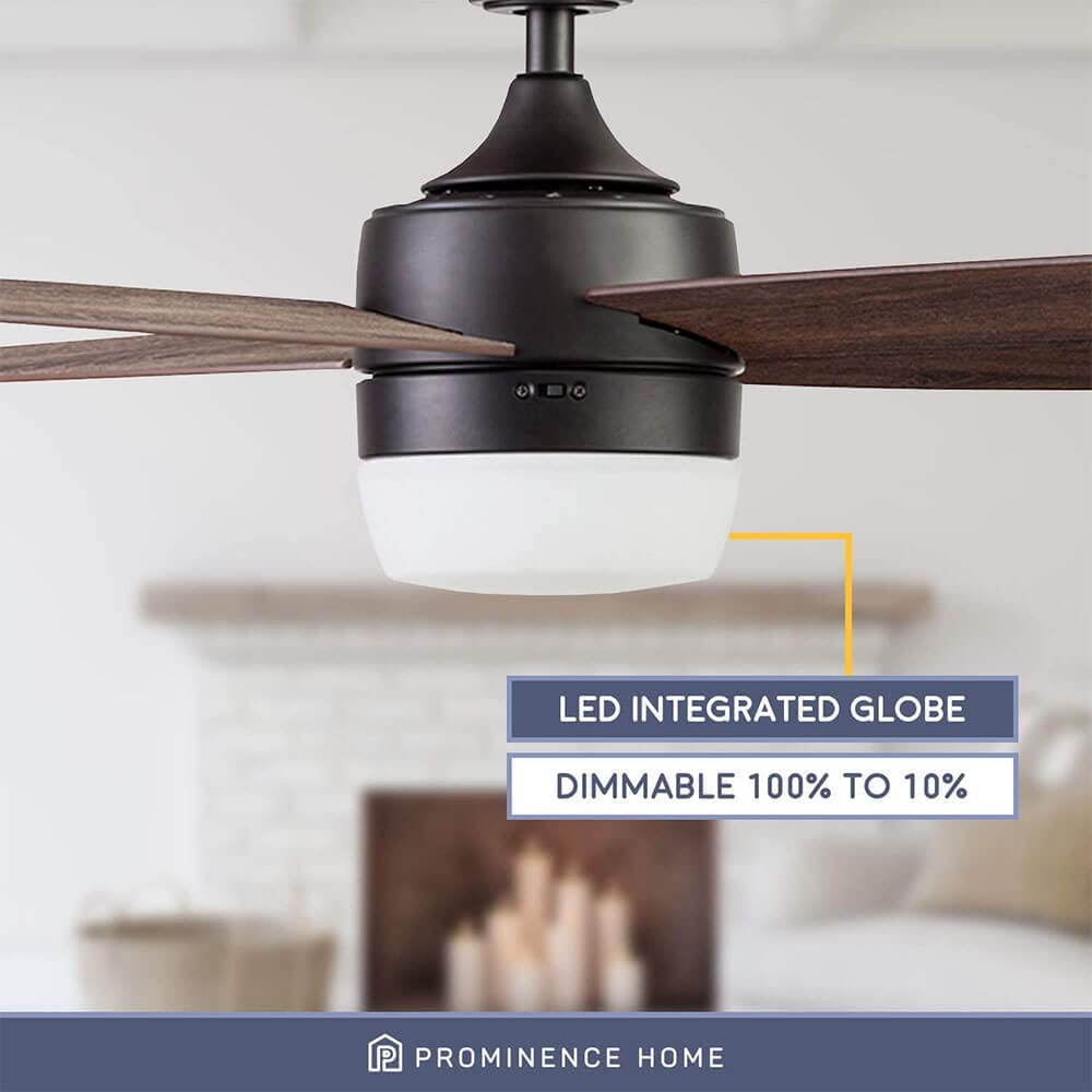 Prominence Home Atlas, 44 Inch Modern Indoor LED Ceiling Fan with Light and Remote Control, Dual Mounting Options, Dual Finish Blades, Reversible Motor - 51471-01 (Espresso)