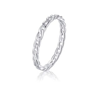 candyfancy 2mm thin simple cuban chain link rings 925 sterling silver filigree cool plain minimalist middle finger thumb stacking band rings size 2.5