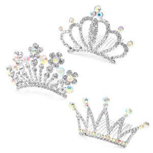 nodg 3 pieces silver tiaras crown with hair comb mini tiaras crown for women princess crystal shiny tiaras headbands for women hair accessories for women