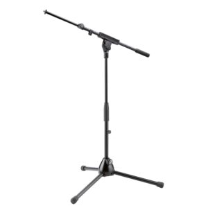 K&M König & Meyer 25977.500.55 Microphone Stand - Adjustable Telescoping 2-Piece Boom Arm - Shorter Low-Level Height with Folding Leg Base - Professional Grade - German Made - Black