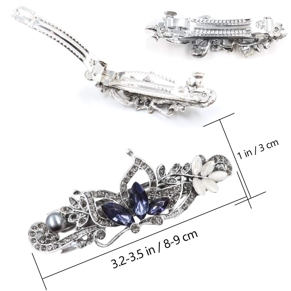 NODG Crystal Rhinestones Butterfly French Vintage Spring Flower Bridal Hair Clips - 3 Pieces Hair Barrettes and Clips for Women Girls