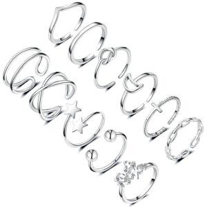 Honsny 11PCS Adjustable Stackable Rings for Women, Silver Gold Knuckle Rings Set Joint Finger Rings Pack Cute Rings for Teen Women