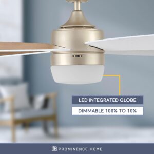 Prominence Home Atlas, 44 Inch Modern Indoor LED Ceiling Fan with Light and Remote Control, Dual Mounting Options, Dual Finish Blades, Reversible Motor - 51470-01 (Champagne)