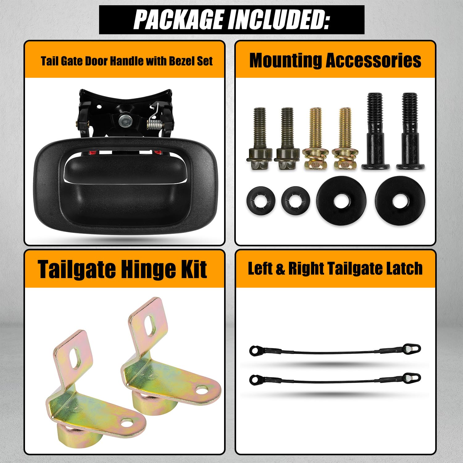 RANSOTO Tailgate Hardware Rebuild Kit Compatible with 1999-2006 Chevy Silverado 1500 2500 3500 GMC Sierra Tailgate Handle Latch and Bezel Trim with Rod Clips