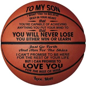 KAAYEE Engraved Basketball for Son from Mom, Personalized 29.5" Basketball Son Gifts from Mom, Custom Birthday Graduation Christmas Back to School Gift for Son from Mom