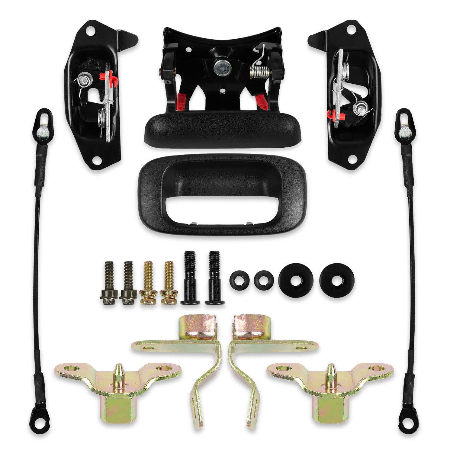 RANSOTO Tailgate Hardware Rebuild Kit Compatible with 1999-2006 Chevy Silverado 1500 2500 3500 GMC Sierra Tailgate Handle Latch and Bezel Trim with Rod Clips