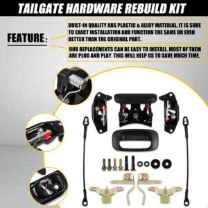 RANSOTO Tailgate Hardware Rebuild Kit Compatible with 1999-2006 Chevy Silverado 1500 2500 3500 GMC Sierra Tailgate Handle Latch and Bezel Trim with Rod Clips