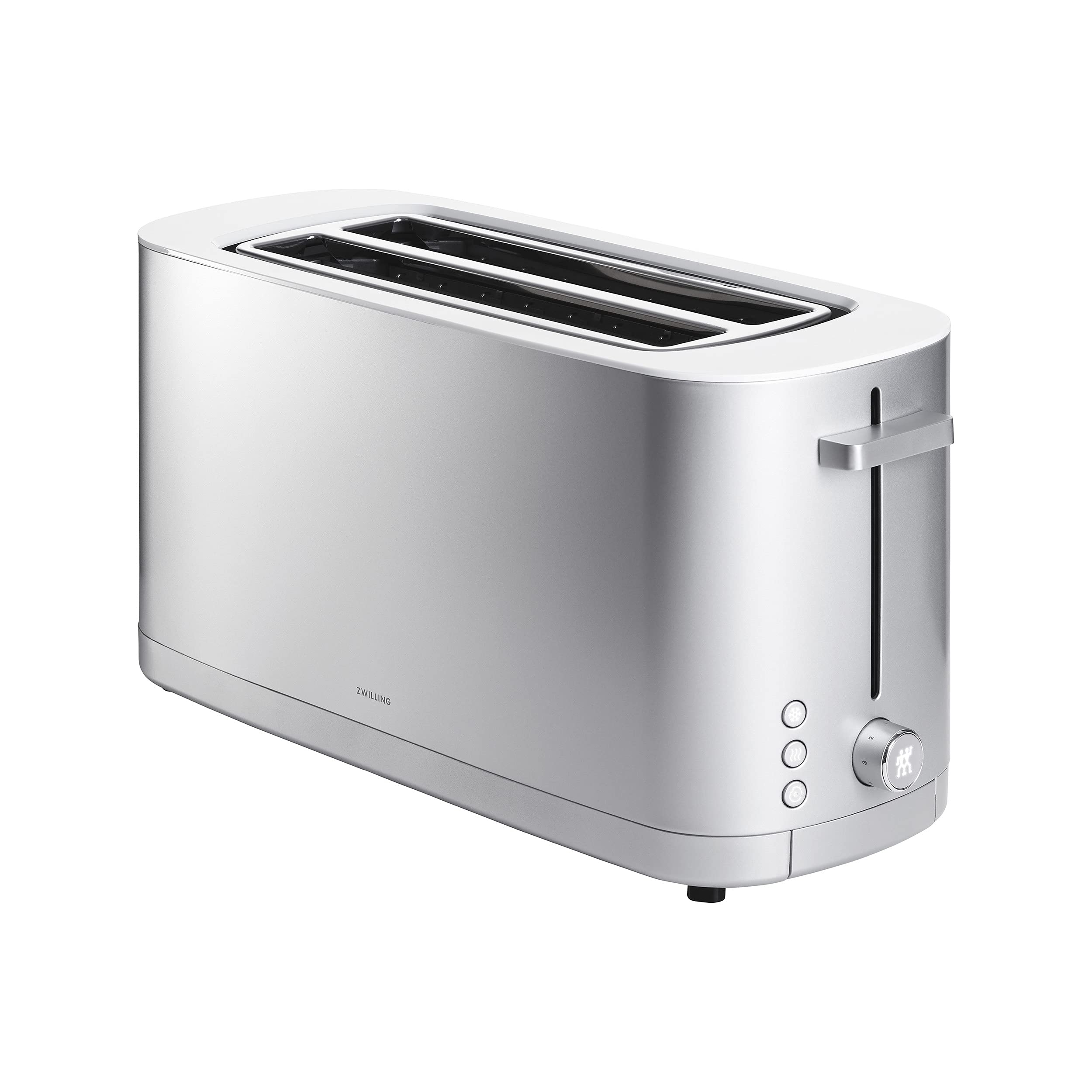 ZWILLING Enfinigy 2 Long Slot Toaster, 4 Slices with Extra Wide 1.5" Slots for Bagels, 7 Toast Settings, Even Toasting, Reheat, Cancel, Defrost, Silver