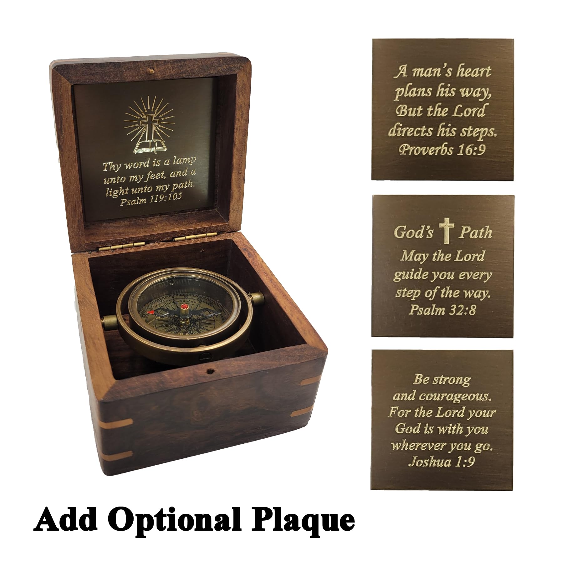 Engraved Compass Personalized in Wood Box | Antique Brass Desk Compass Gifts for Men, Him, Son, Grandson, Teen Boys for Graduation, Baptism, Confirmation, Leadership (Design My Own)