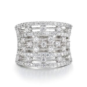 Delicin Jewelry Rhodium Plated Cubic Zirconia Eternity Band Cocktail Ring