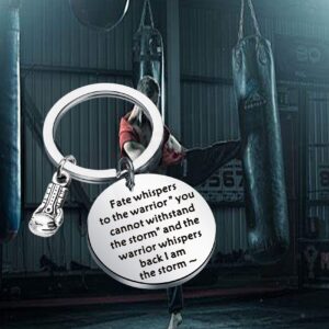 BEKECH Boxing Keychain Boxing Glove Keychain Future Boxer Gift Fate Whispers to The Warrior I Am The Storm Inspirational Jewelry Gift for Boxing Althetes Coaches Fitness Lovers (fate whisper boxing)