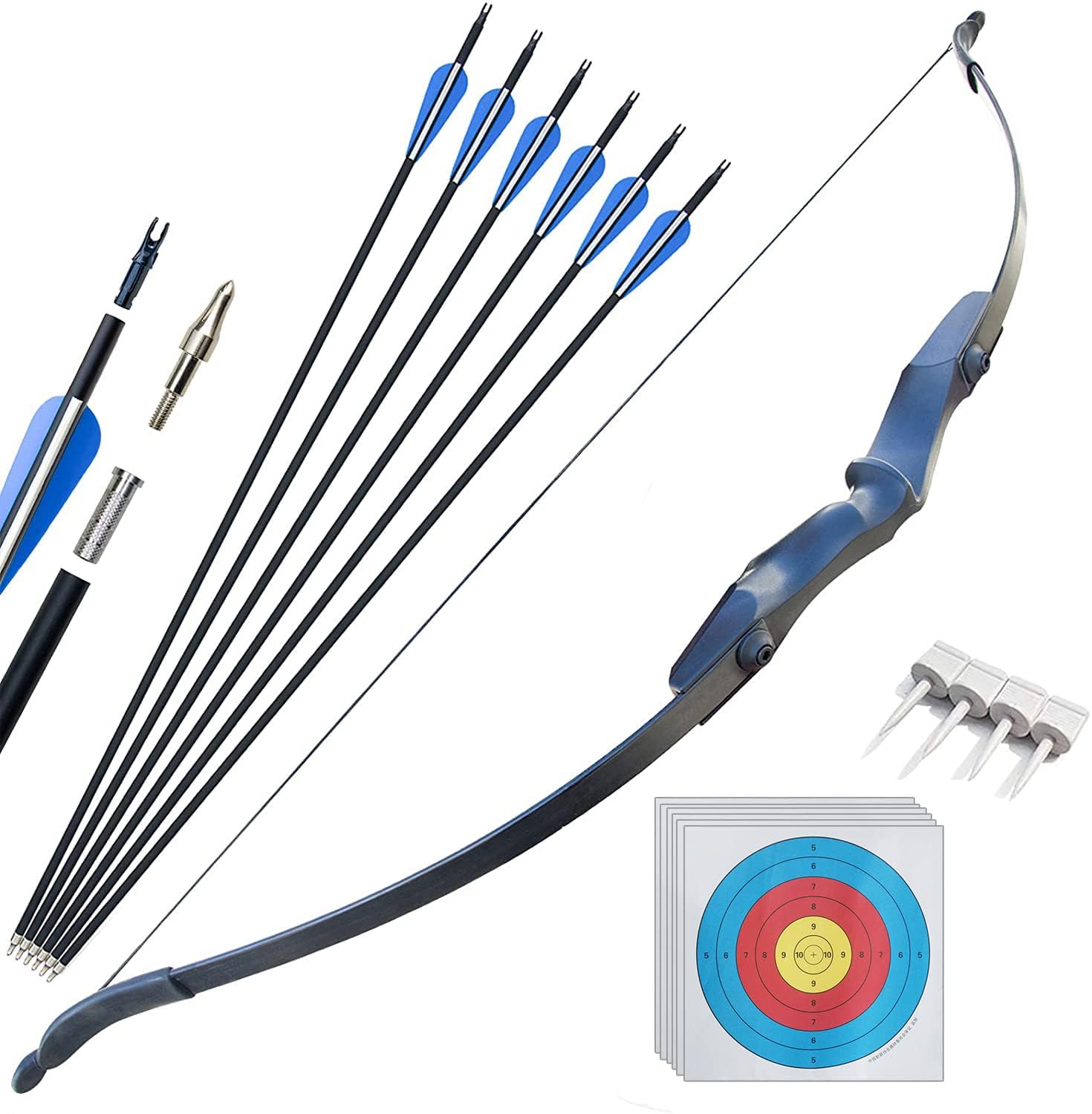 D&Q 52''Takedown Bow and Arrow 30 Lbs Archery Bow and Arrow for Adults Beginners recurve Bows Archery Set Hunting Targeting Practice - Right Hand