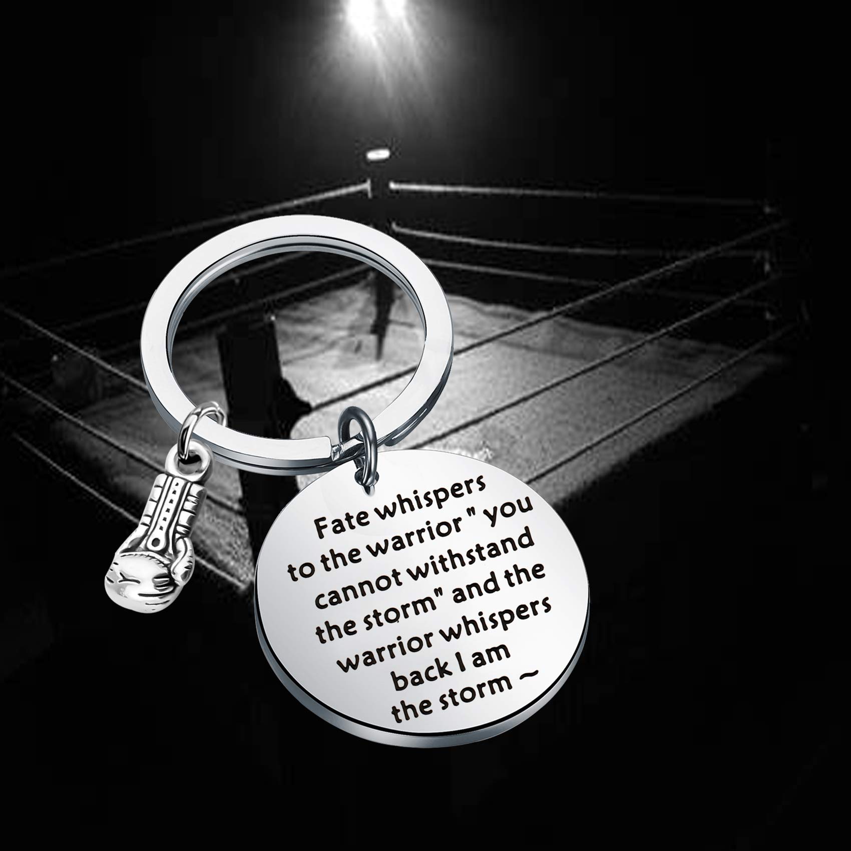 BEKECH Boxing Keychain Boxing Glove Keychain Future Boxer Gift Fate Whispers to The Warrior I Am The Storm Inspirational Jewelry Gift for Boxing Althetes Coaches Fitness Lovers (fate whisper boxing)