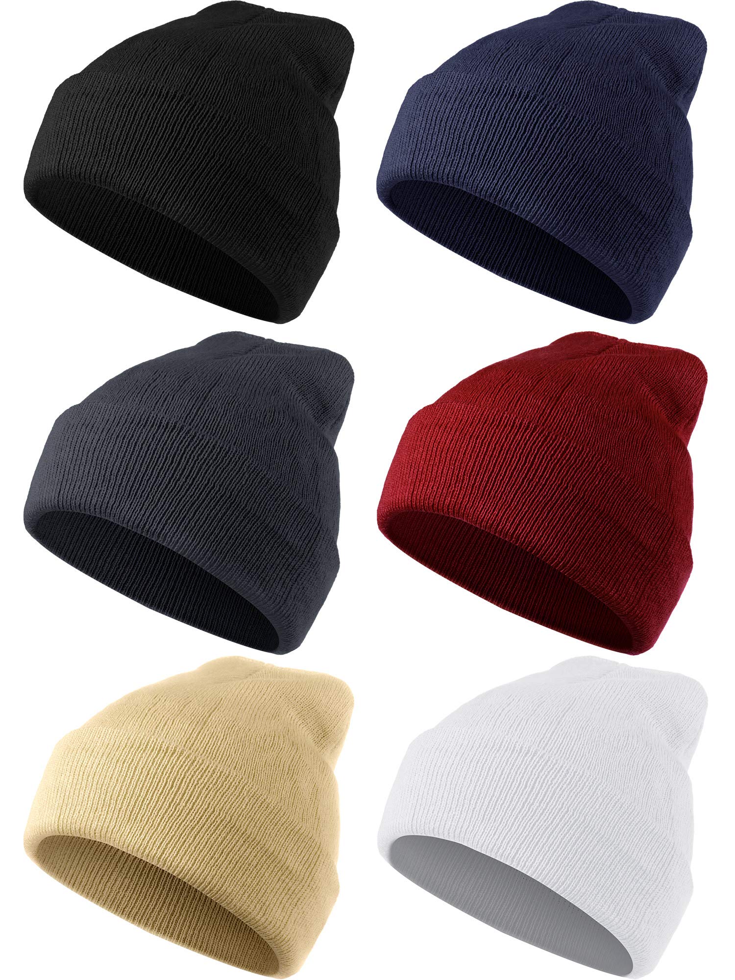 Geyoga 6 Pieces Warm Knitted Cuffed Beanie Hats Winter Cuff Skull Cap Men Women(Classic Colors)