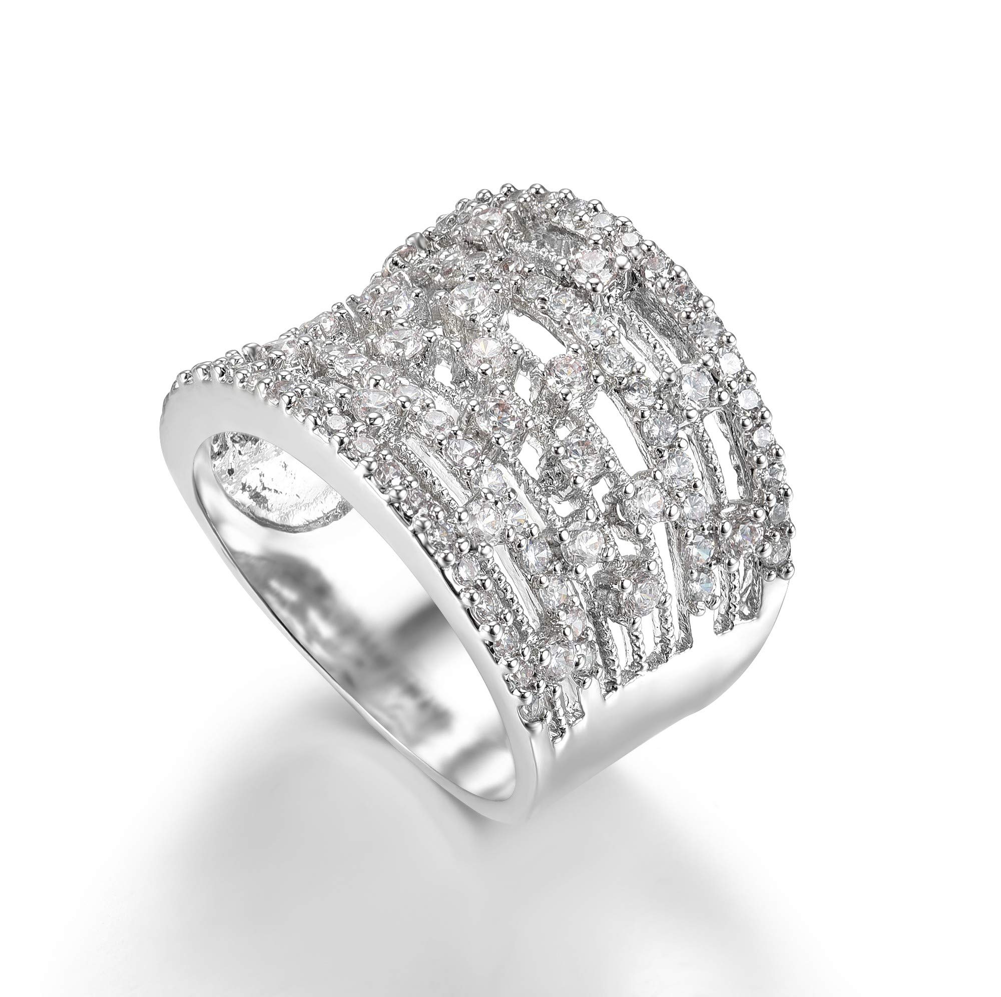 Delicin Jewelry Rhodium Plated Cubic Zirconia Eternity Band Cocktail Ring