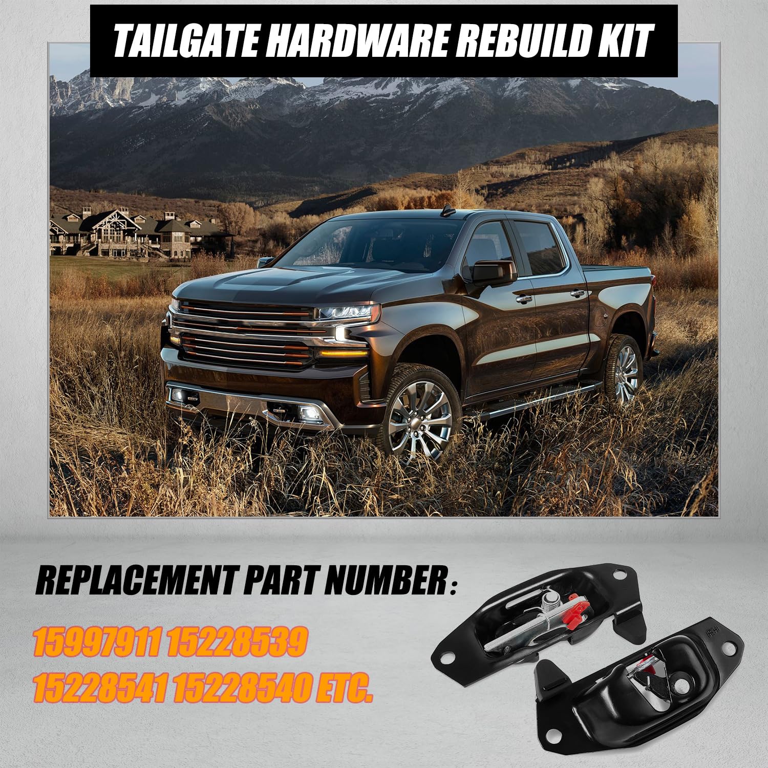 RANSOTO Tailgate Hardware Rebuild Kit Compatible with 1999-2006 Chevy Silverado 1500 2500 3500 GMC Sierra Tailgate Handle Latch and Bezel Trim with Rod Clips