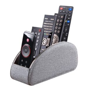 remote control holder,desktop supply organizer,5 delicate compartments with high and low orderly distribution,for storing tv,dvd,blu-ray,media player,heater controllers(grey cloth)