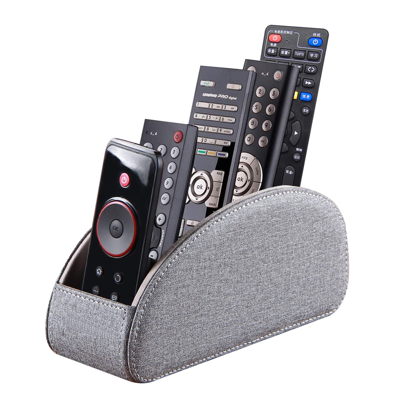 Remote Control Holder,Desktop Supply Organizer,5 Delicate Compartments with High and Low Orderly Distribution,for Storing TV,DVD,Blu-ray,Media Player,Heater Controllers(Grey cloth)