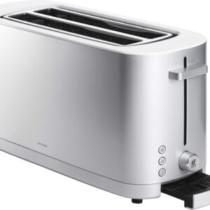 ZWILLING Enfinigy 2 Long Slot Toaster, 4 Slices with Extra Wide 1.5" Slots for Bagels, 7 Toast Settings, Even Toasting, Reheat, Cancel, Defrost, Silver