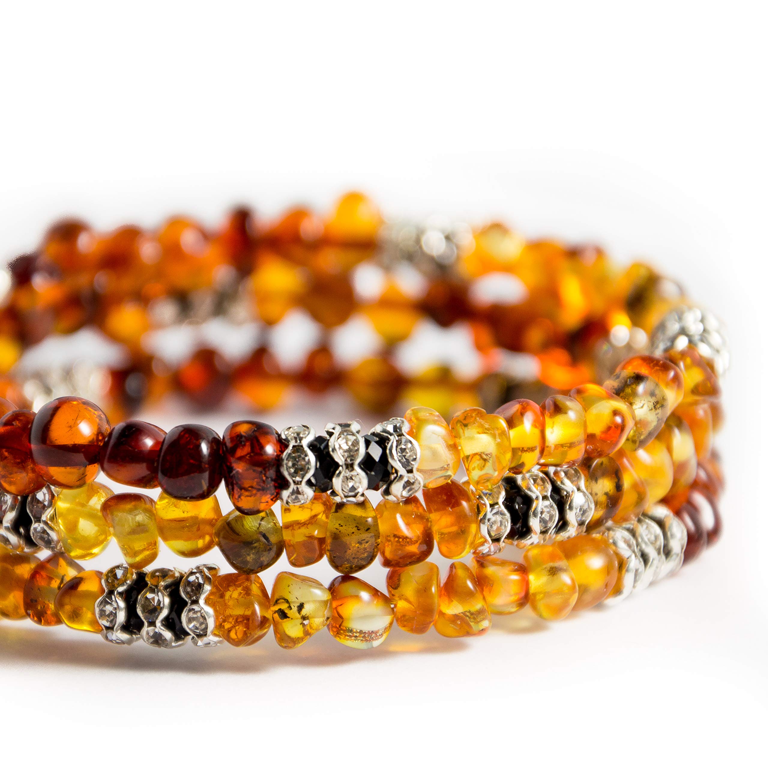 Baltic Amber Bracelet for Adult, Handmade Clean Polished Amber Jewelry- Wire Snake, up to 7.5” wrist size