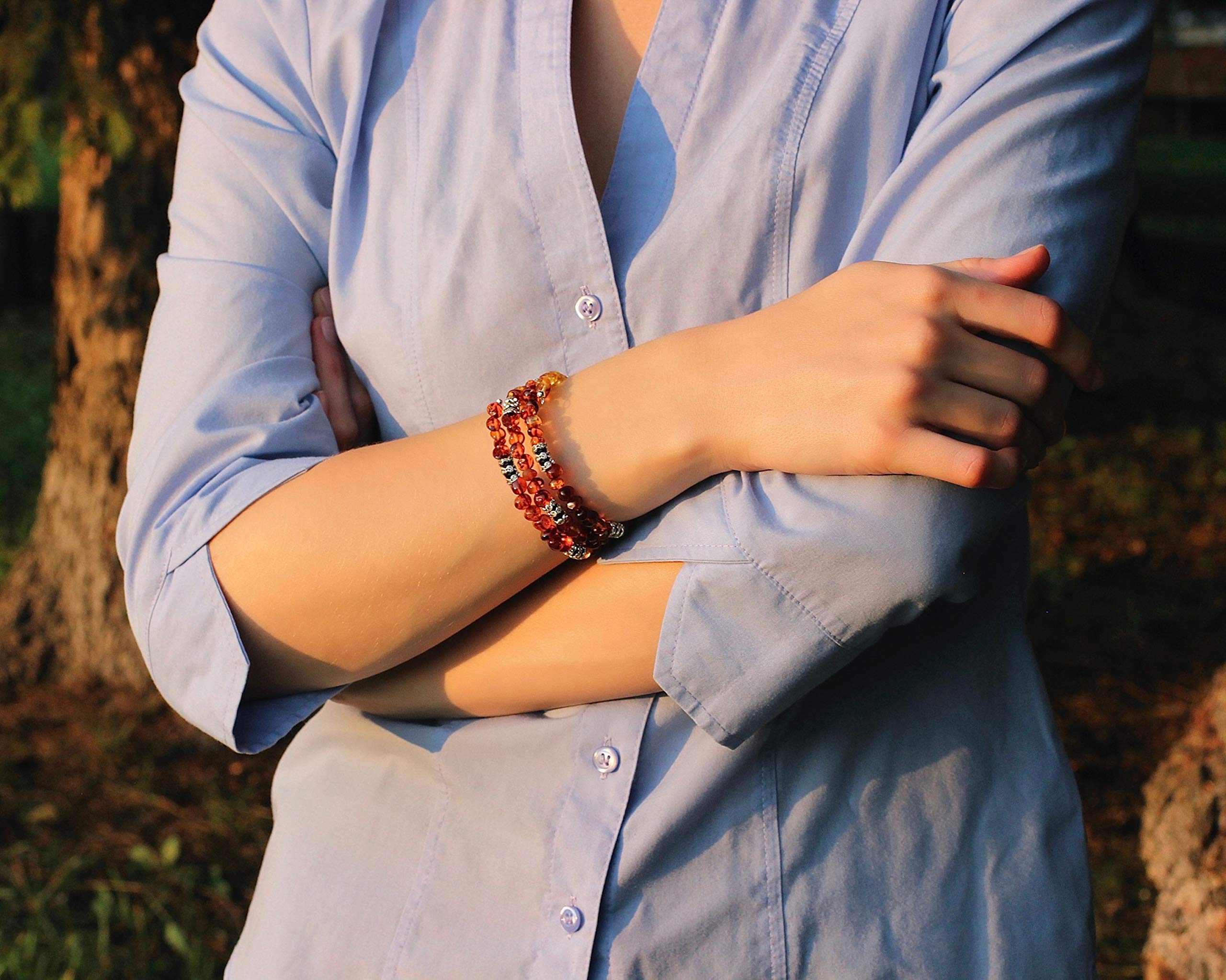 Baltic Amber Bracelet for Adult, Handmade Clean Polished Amber Jewelry- Wire Snake, up to 7.5” wrist size