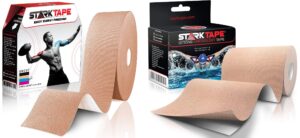 starktape kinesiology tape - professional 4 pack bulk physio rolls sports tapes for sensitive skin. k physical therapytape for knee, shoulder, ankle, wrist, foot, back injury muscle pain aid - beige