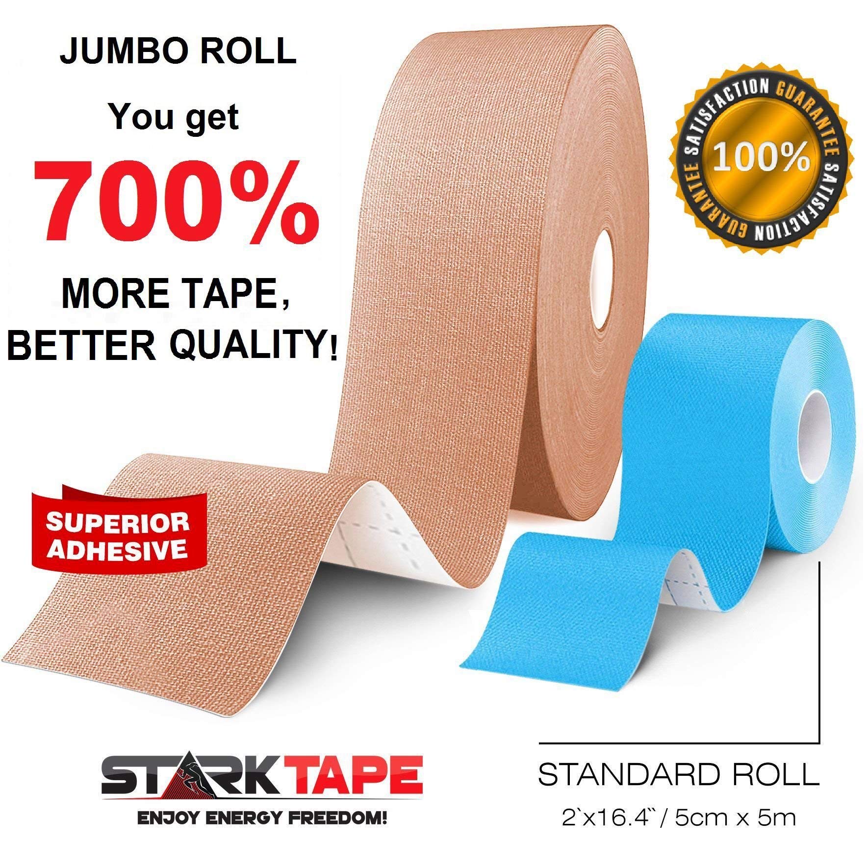 Starktape Kinesiology Tape - Professional 4 Pack Bulk Physio Rolls Sports Tapes for Sensitive Skin. K Physical TherapyTape for Knee, Shoulder, Ankle, Wrist, Foot, Back Injury Muscle Pain aid - Beige