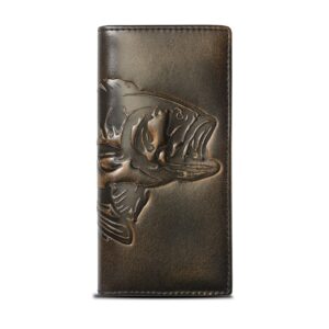 house of jack co. bass fish long wallet for men | full grain leather with hand burnished finish | long bifold wallet | rodeo wallet | bass fisherman gift