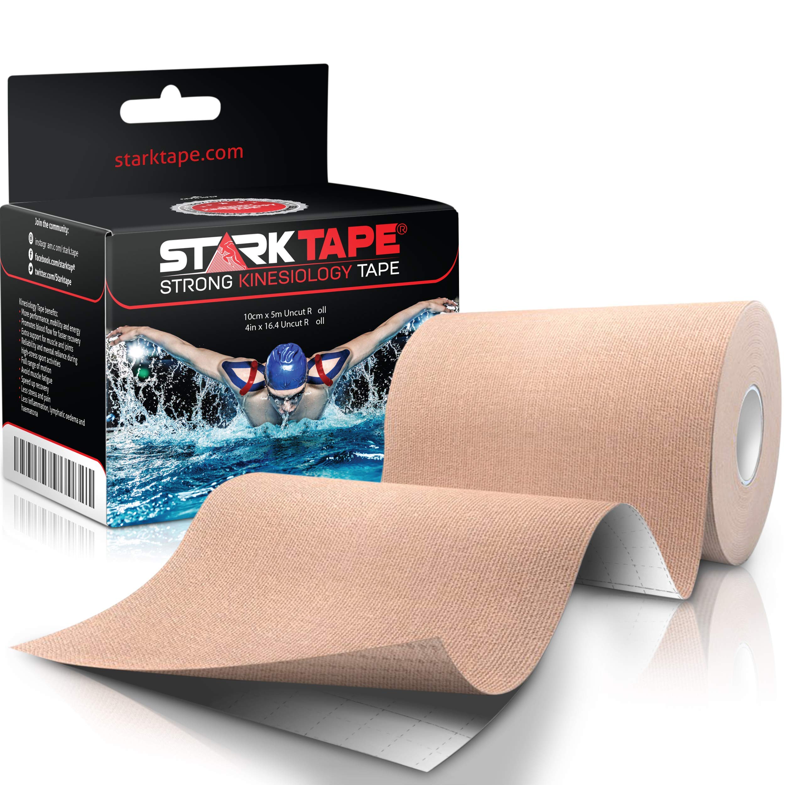 Starktape Kinesiology Tape - Professional 4 Pack Bulk Physio Rolls Sports Tapes for Sensitive Skin. K Physical TherapyTape for Knee, Shoulder, Ankle, Wrist, Foot, Back Injury Muscle Pain aid - Beige