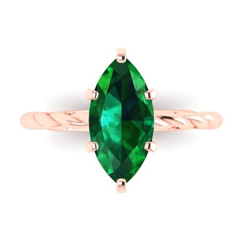 Clara Pucci 2ct Marquise Cut Solitaire Rope Twisted Knot Simulated Emerald Engagement Bridal Promise Anniversary Ring 18K Rose Gold 6.25