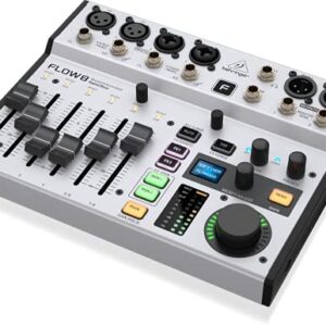 Behringer FLOW 8 8-Input Digital Mixer with Bluetooth Audio and App Control, 60 mm Channel Faders, 2 FX Processors and USB/Audio Interface