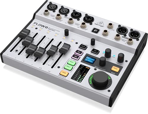 Behringer FLOW 8 8-Input Digital Mixer with Bluetooth Audio and App Control, 60 mm Channel Faders, 2 FX Processors and USB/Audio Interface