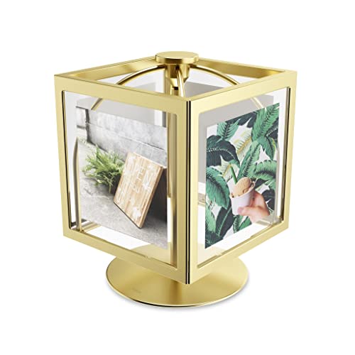 Umbra Rocker 360-degree Rotating Cube Multi Picture Frame, Regular, Brass